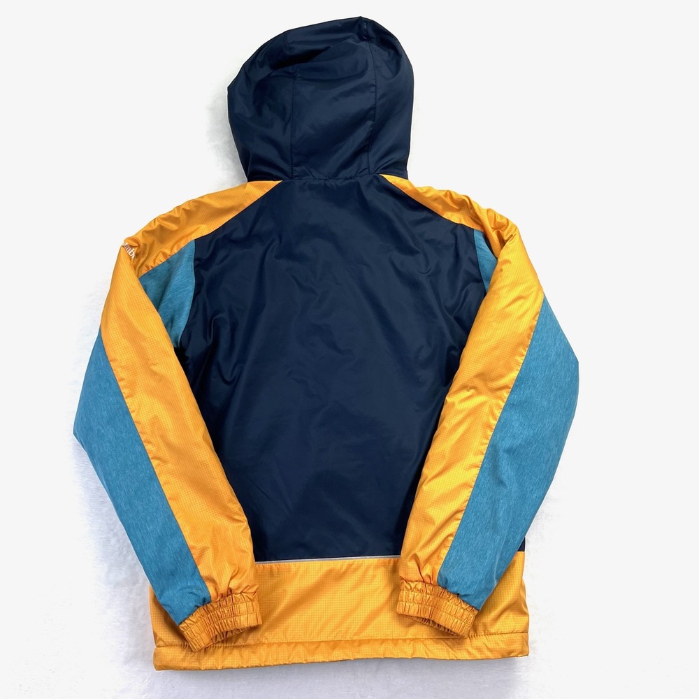 Columbia Kids L 14/16 Fleece Lined Hooded Jacket Colorblock Navy Orange WB0041 - Picture 2 of 9